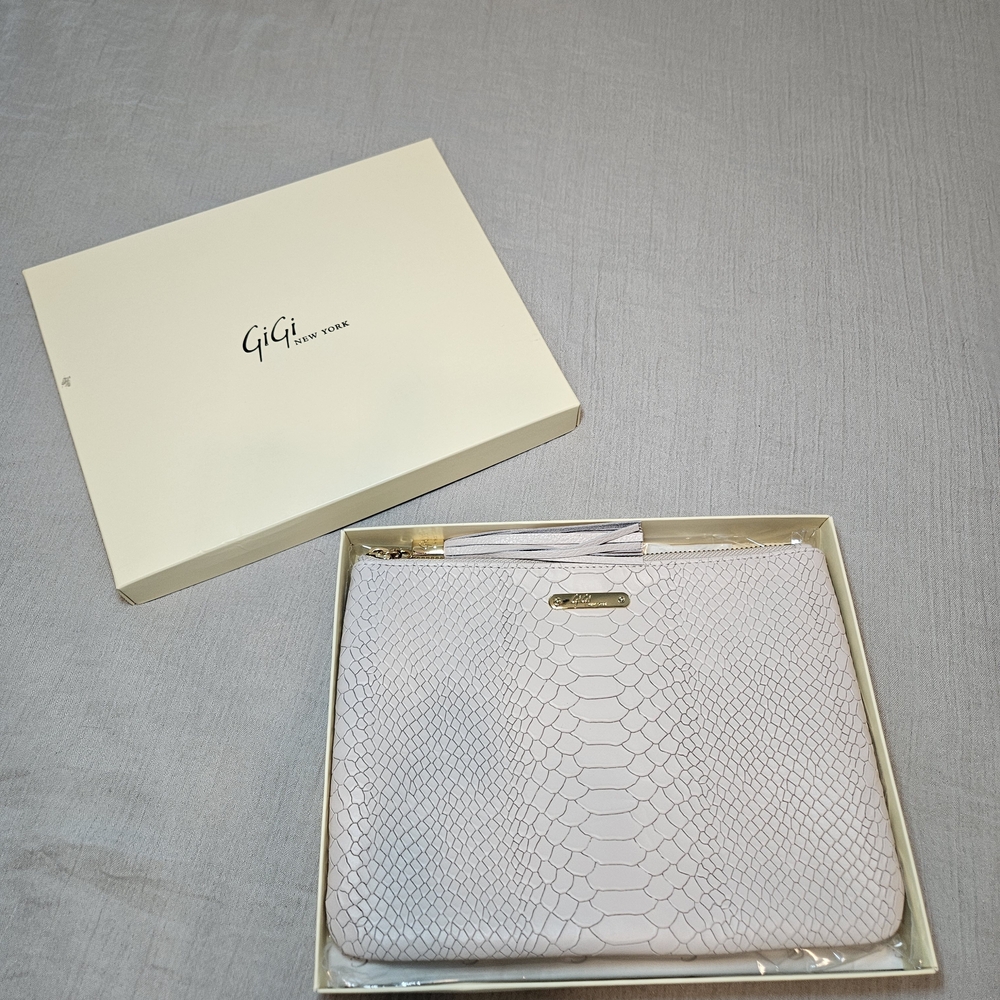 GiGi New York All In One Bag Nude Embossed Python Leather